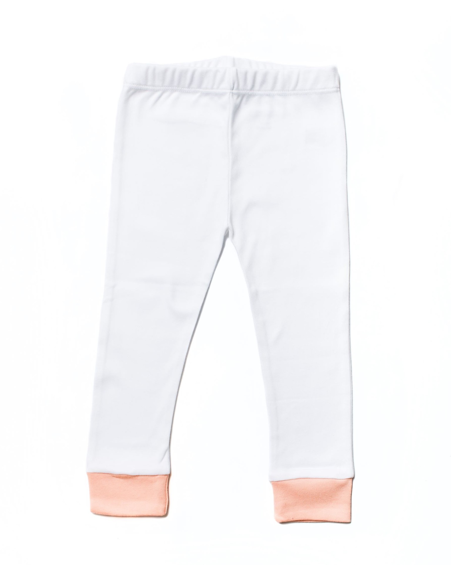 Nene Kids Pink Swan pajama pants with peach ribbed ankle cuffs